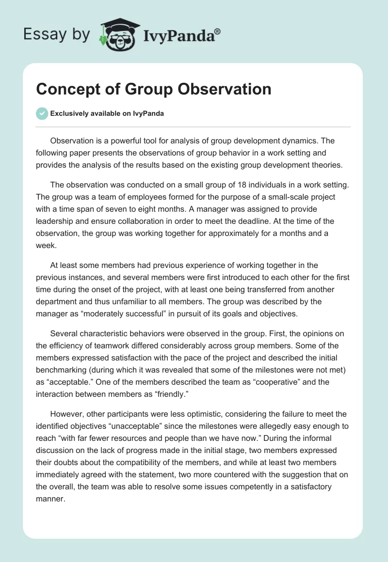Concept of Group Observation. Page 1