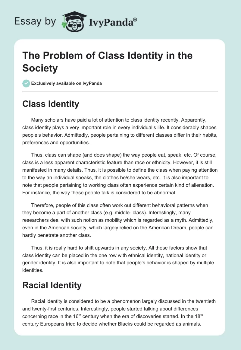 The Problem of Class Identity in the Society. Page 1