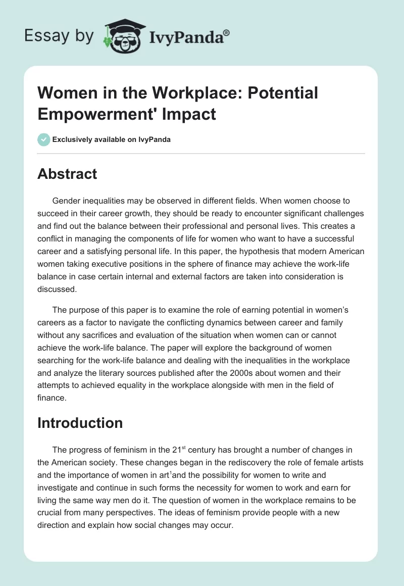 Women in the Workplace: Potential Empowerment' Impact. Page 1
