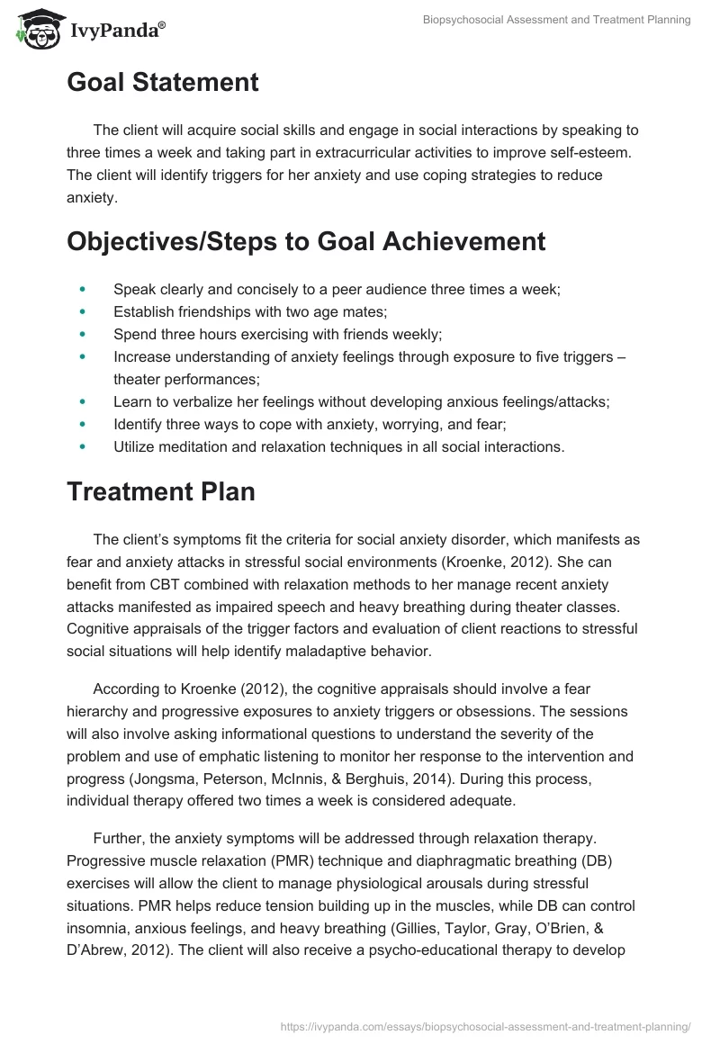 Biopsychosocial Assessment and Treatment Planning. Page 4
