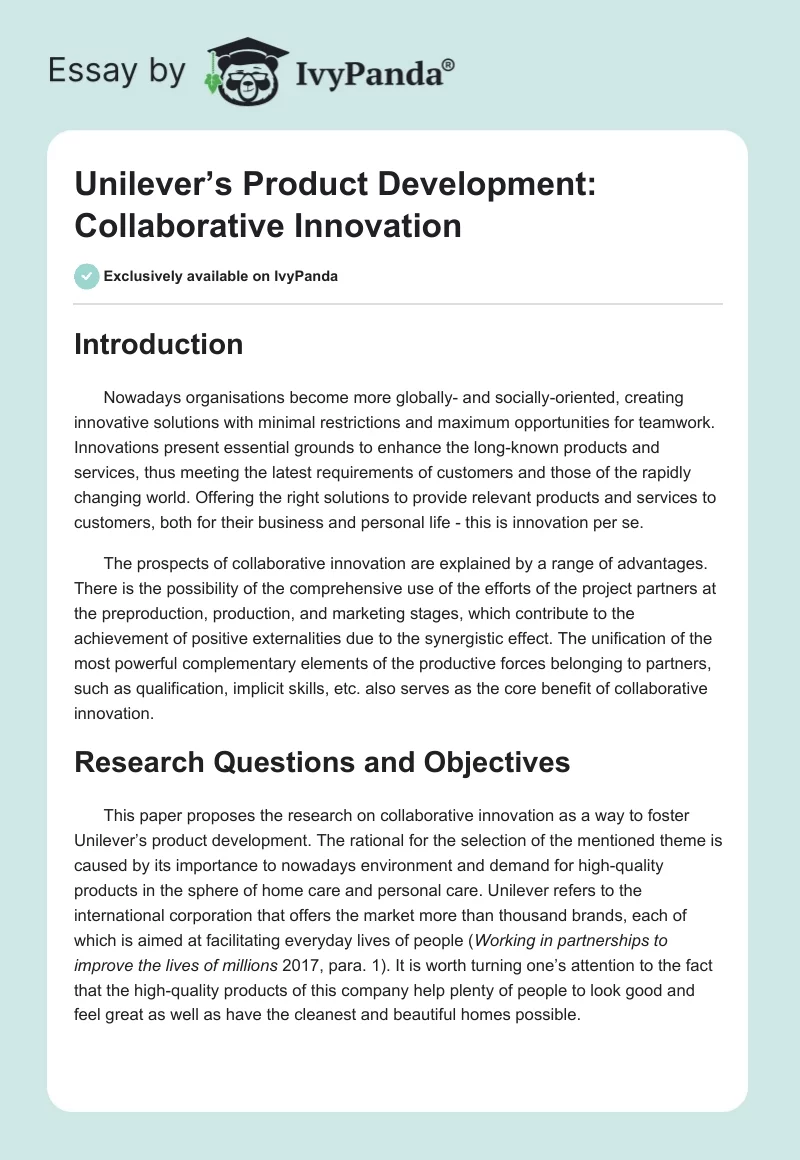 Unilever’s Product Development: Collaborative Innovation. Page 1