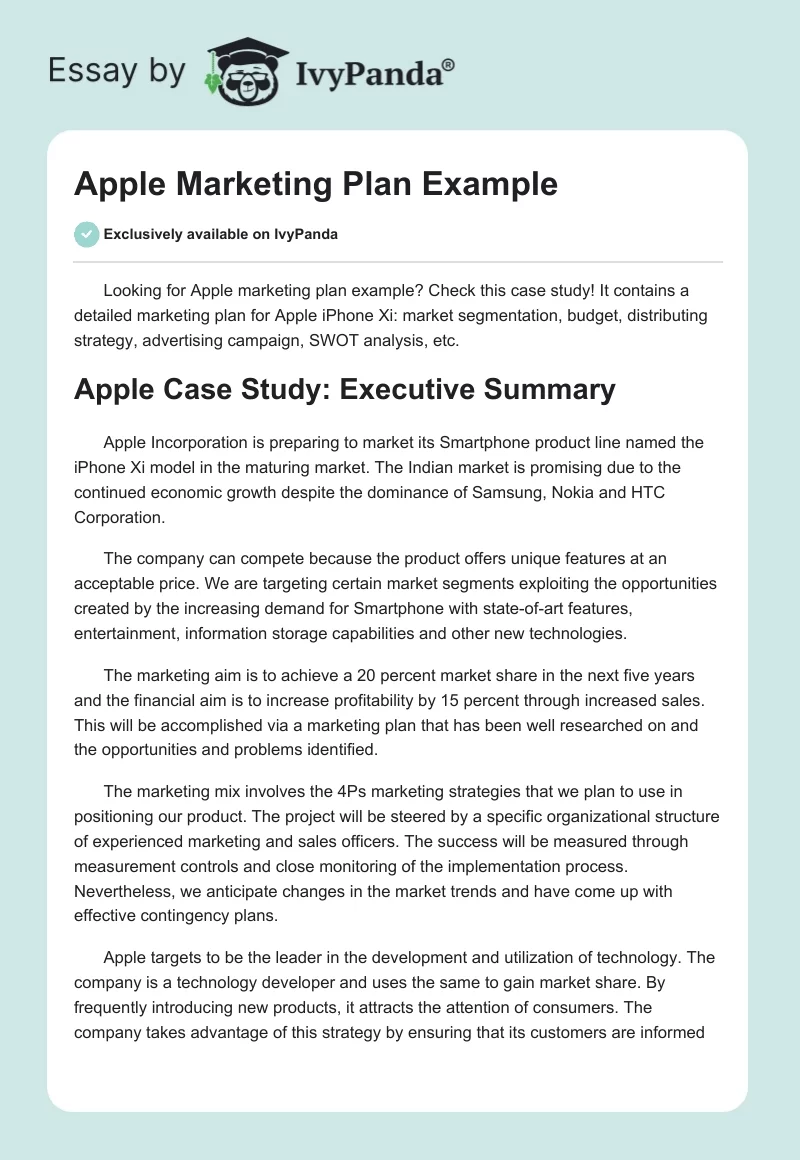 Apple Marketing Plan Example. Page 1