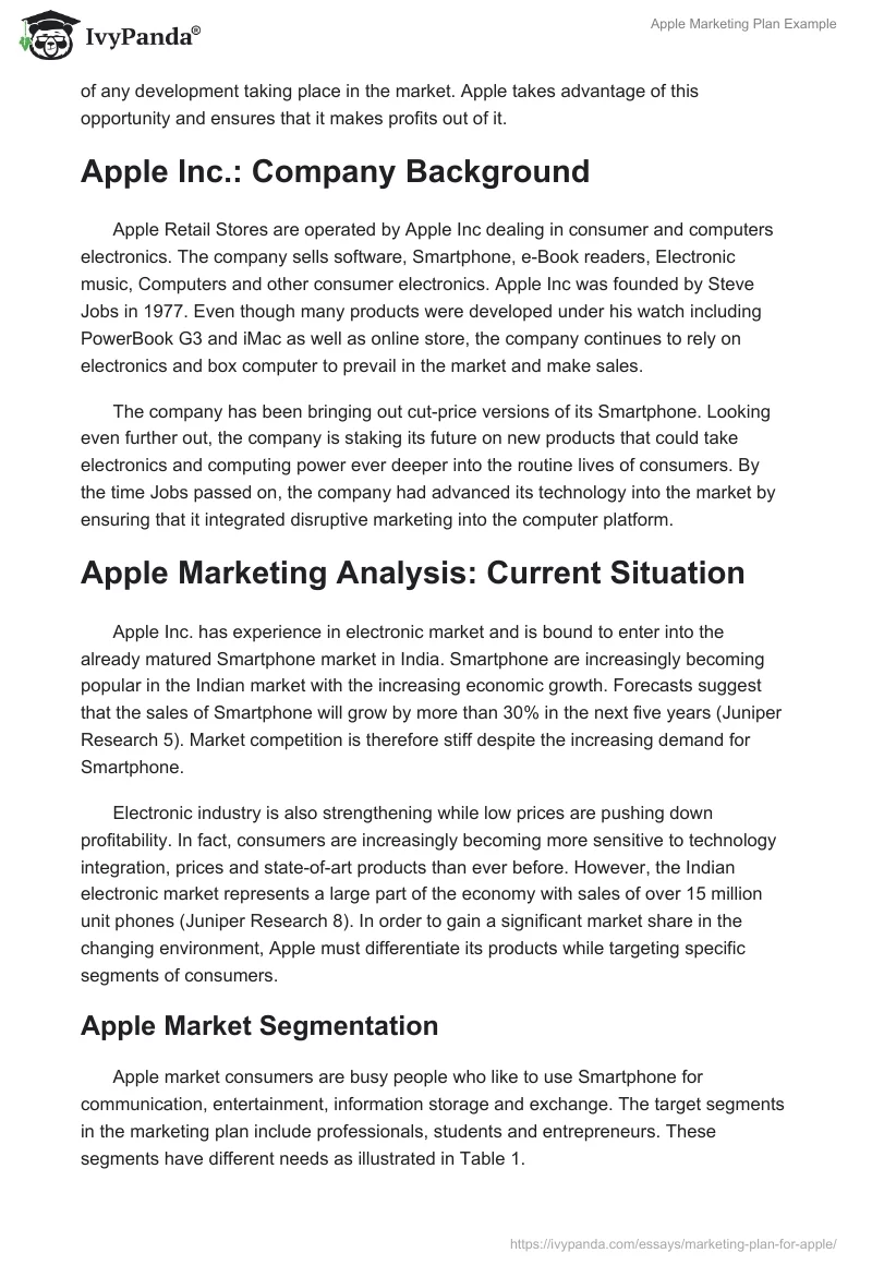 Apple Marketing Plan Example. Page 2