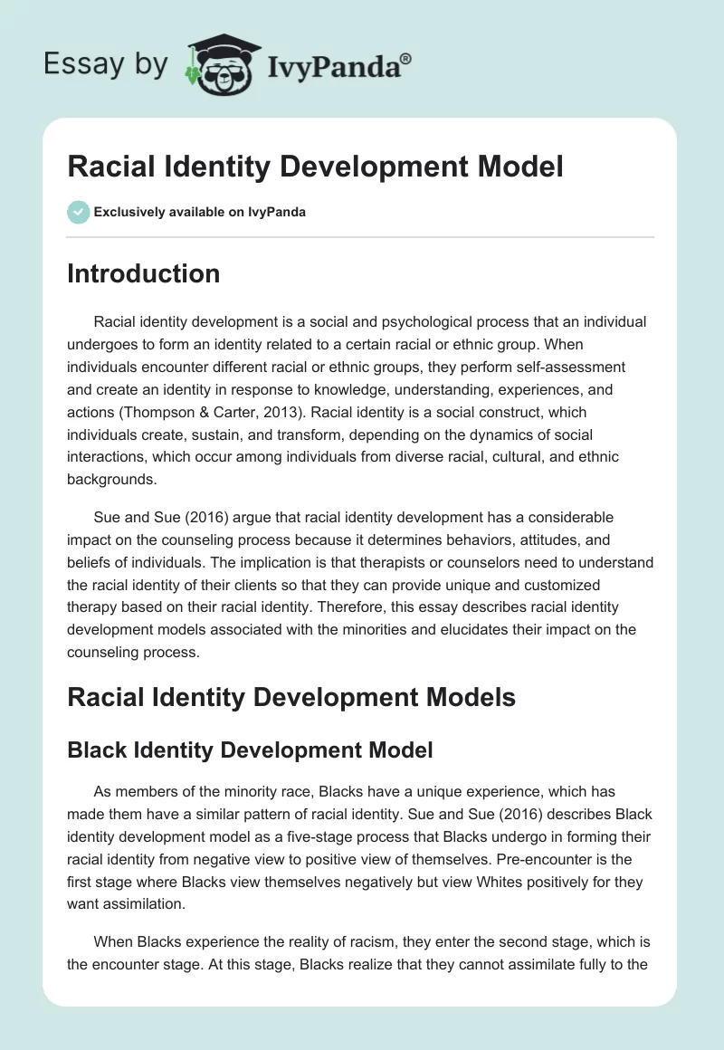 Racial Identity Development Model. Page 1