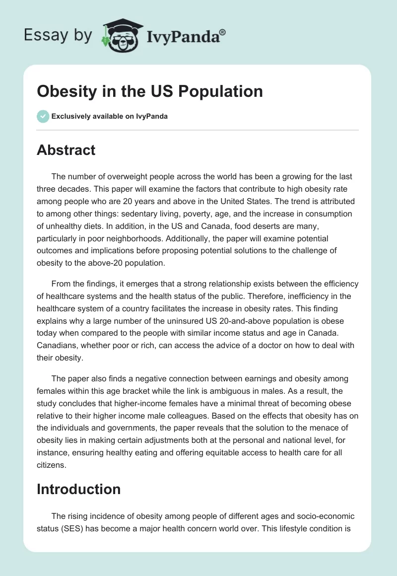 Obesity in the US Population. Page 1