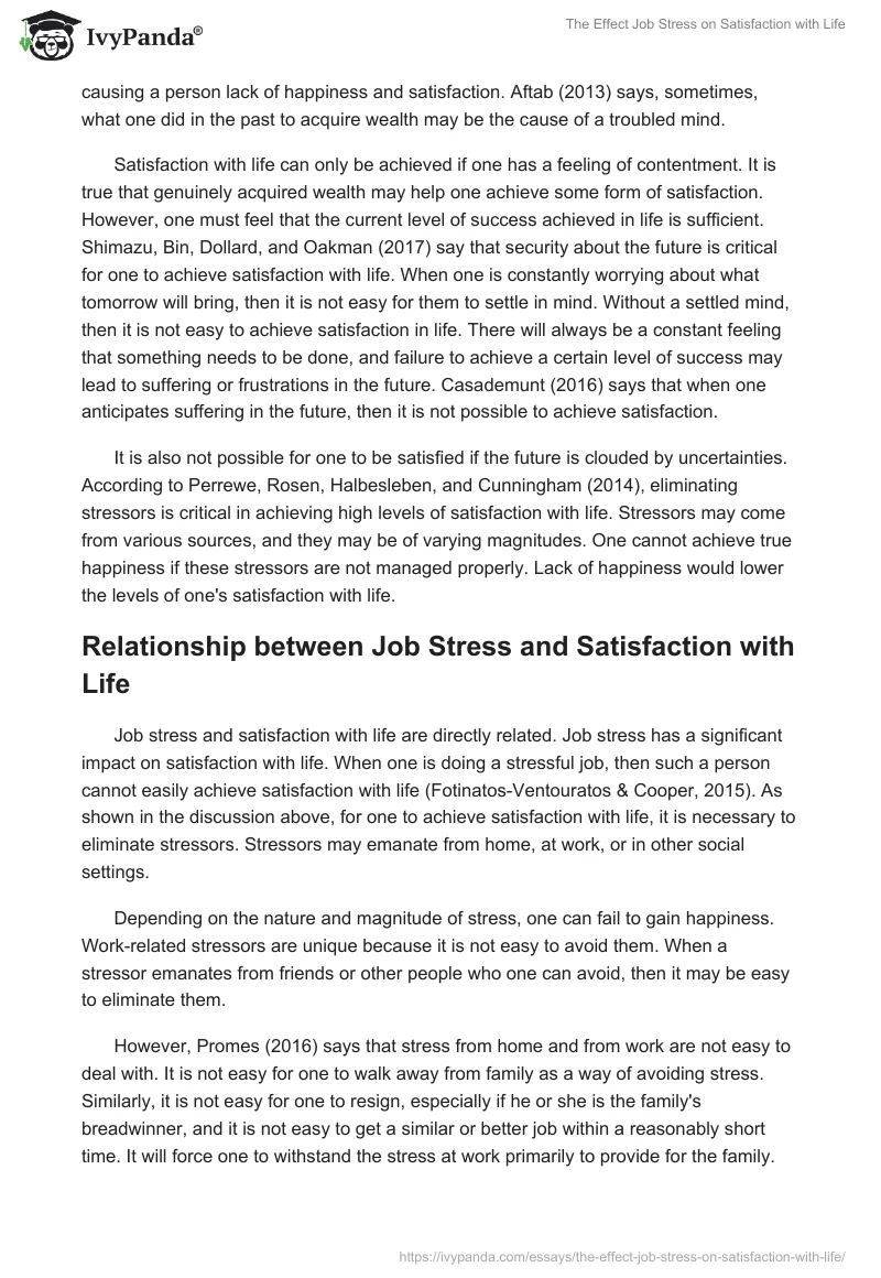 The Effect Job Stress on Satisfaction with Life. Page 5