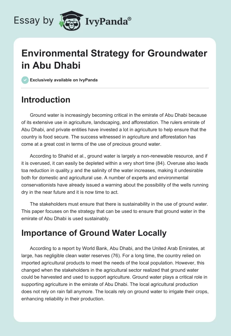 Environmental Strategy for Groundwater in Abu Dhabi. Page 1