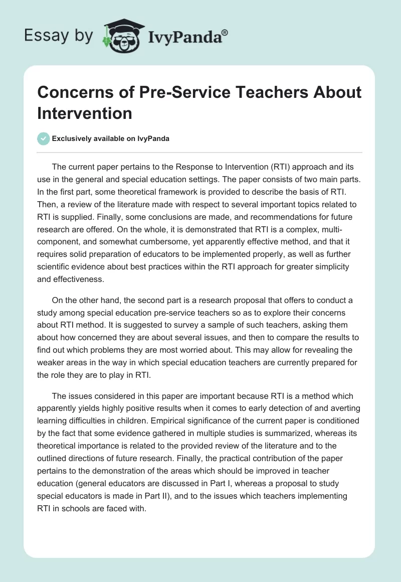 Concerns of Pre-Service Teachers About Intervention. Page 1