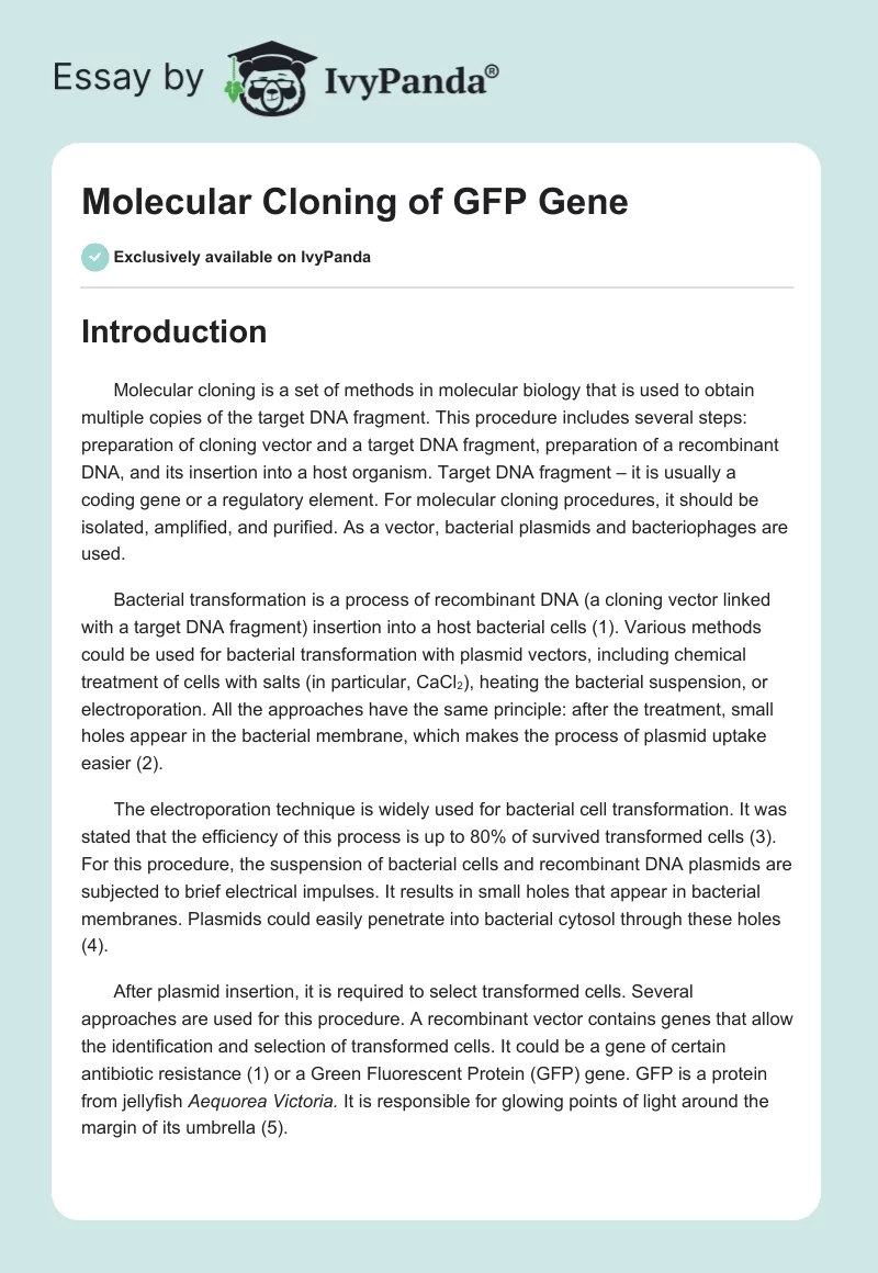 Molecular Cloning of GFP Gene. Page 1