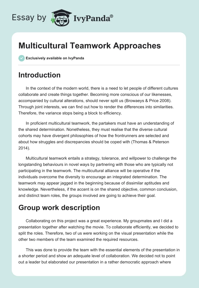 Multicultural Teamwork Approaches. Page 1