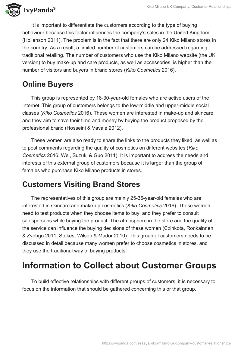Kiko Milano UK Company: Customer Relationships. Page 3