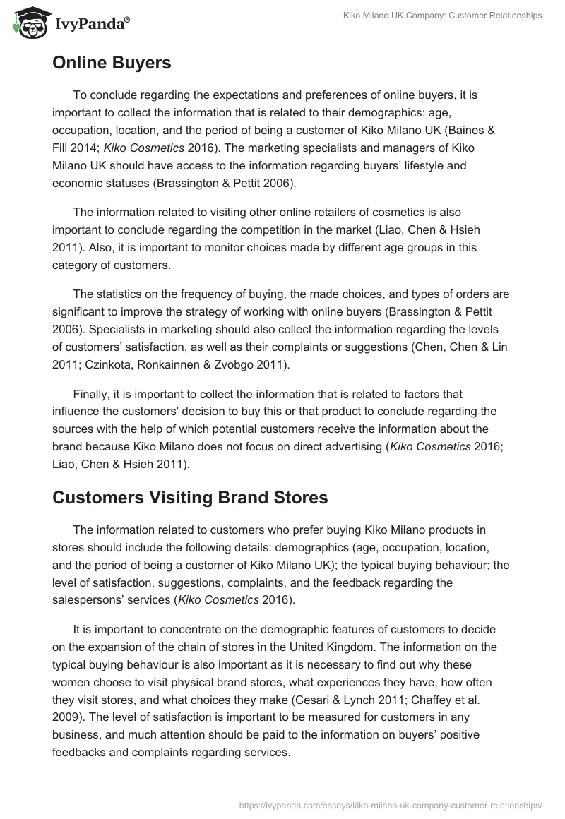 Kiko Milano UK Company: Customer Relationships. Page 4