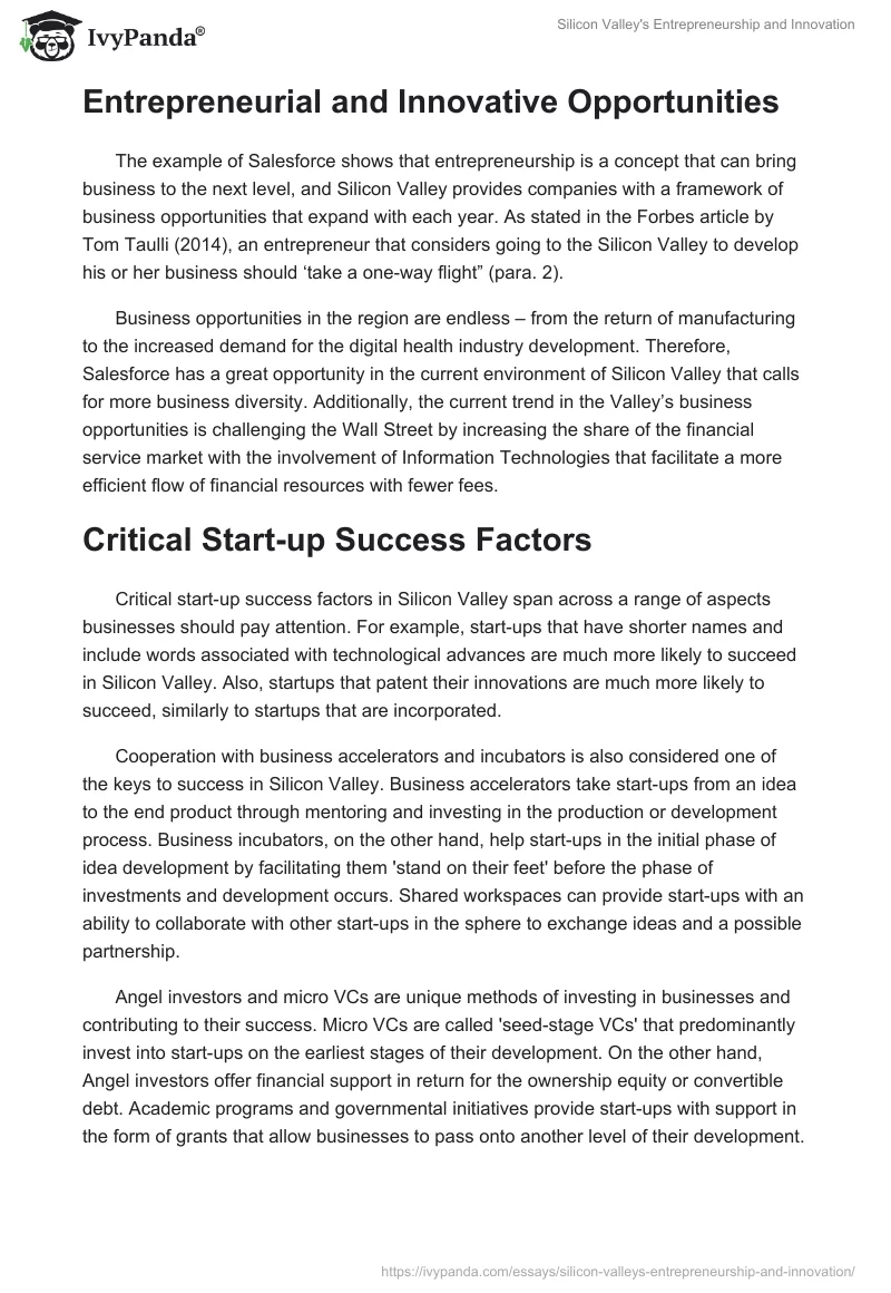 Silicon Valley's Entrepreneurship and Innovation. Page 2