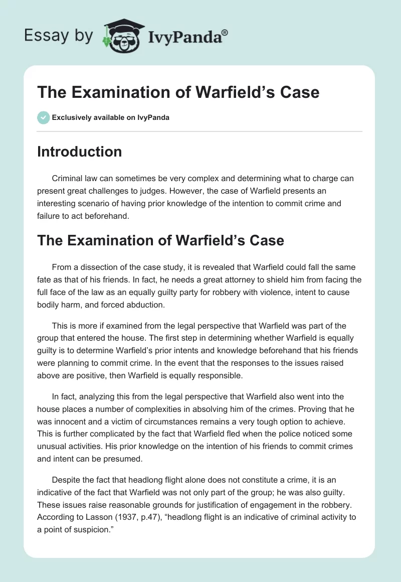 The Examination of Warfield’s Case. Page 1