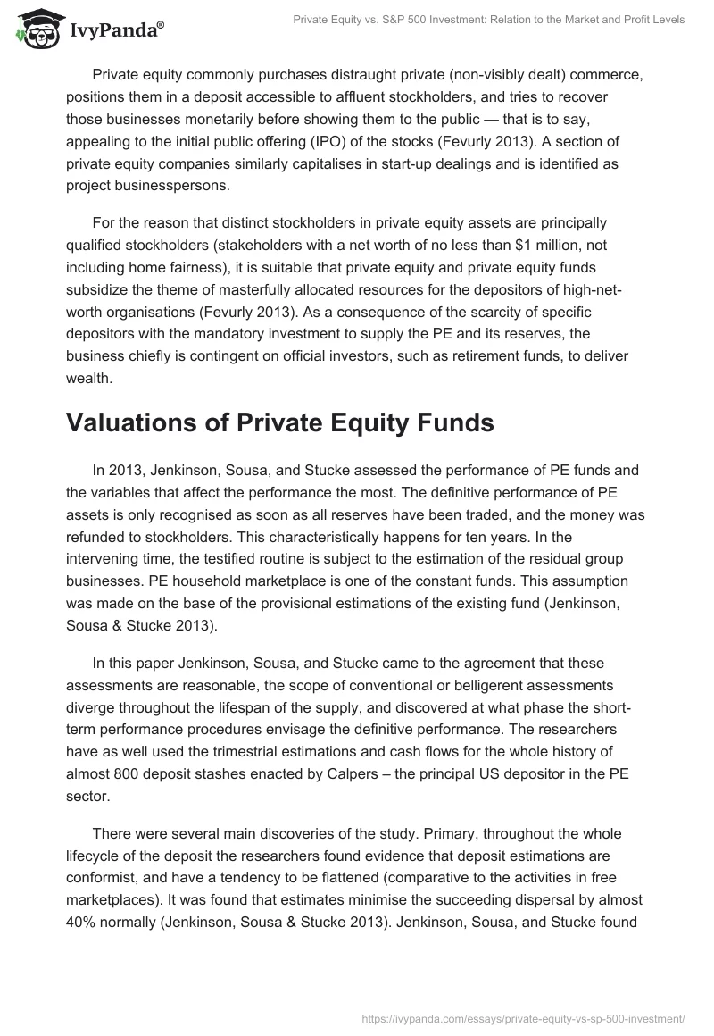 Private Equity vs. S&P 500 Investment: Relation to the Market and Profit Levels. Page 2