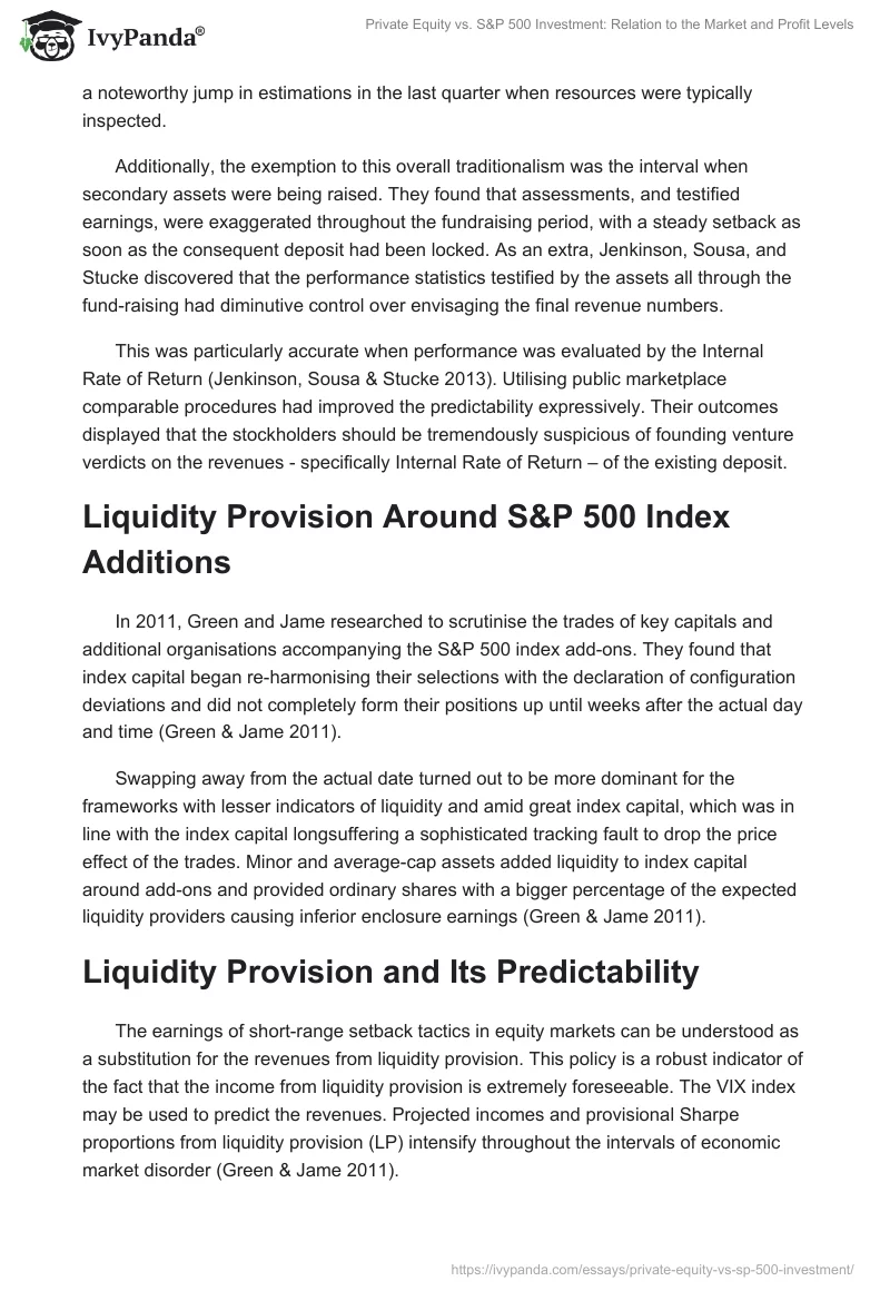 Private Equity vs. S&P 500 Investment: Relation to the Market and Profit Levels. Page 3