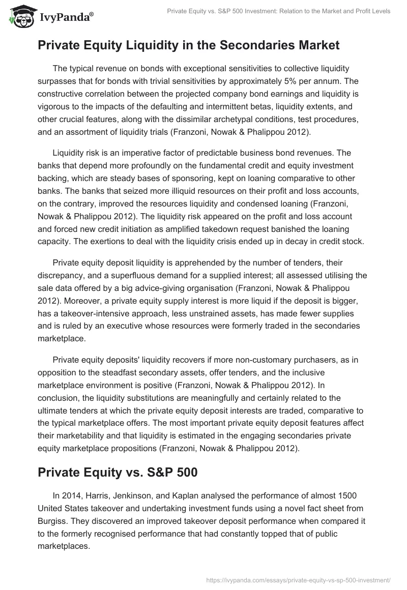 Private Equity vs. S&P 500 Investment: Relation to the Market and Profit Levels. Page 5