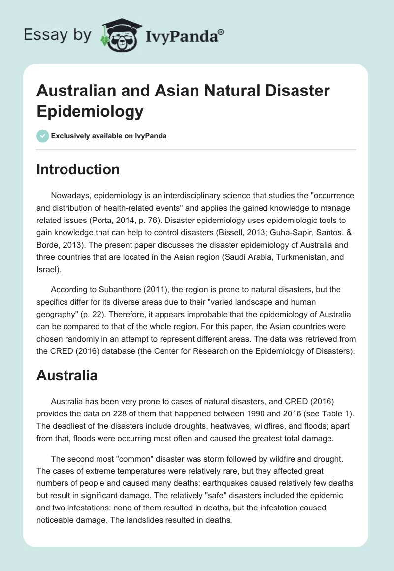 Australian and Asian Natural Disaster Epidemiology. Page 1
