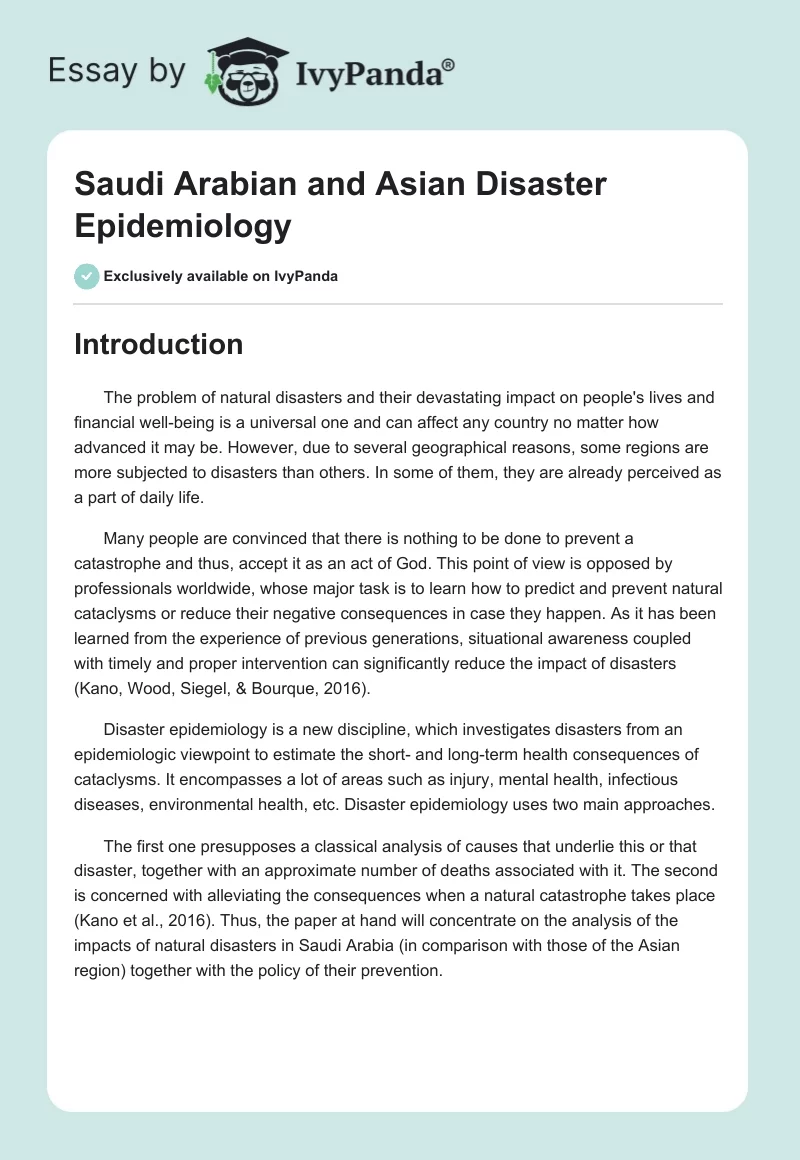 Saudi Arabian and Asian Disaster Epidemiology. Page 1