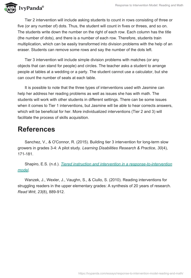 Response to Intervention Model: Reading and Math. Page 2