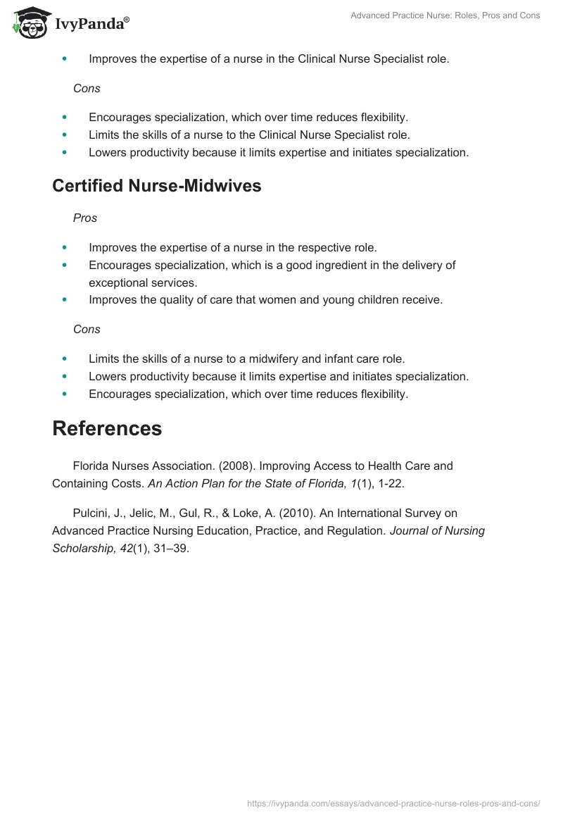 Advanced Practice Nurse: Roles, Pros and Cons. Page 3