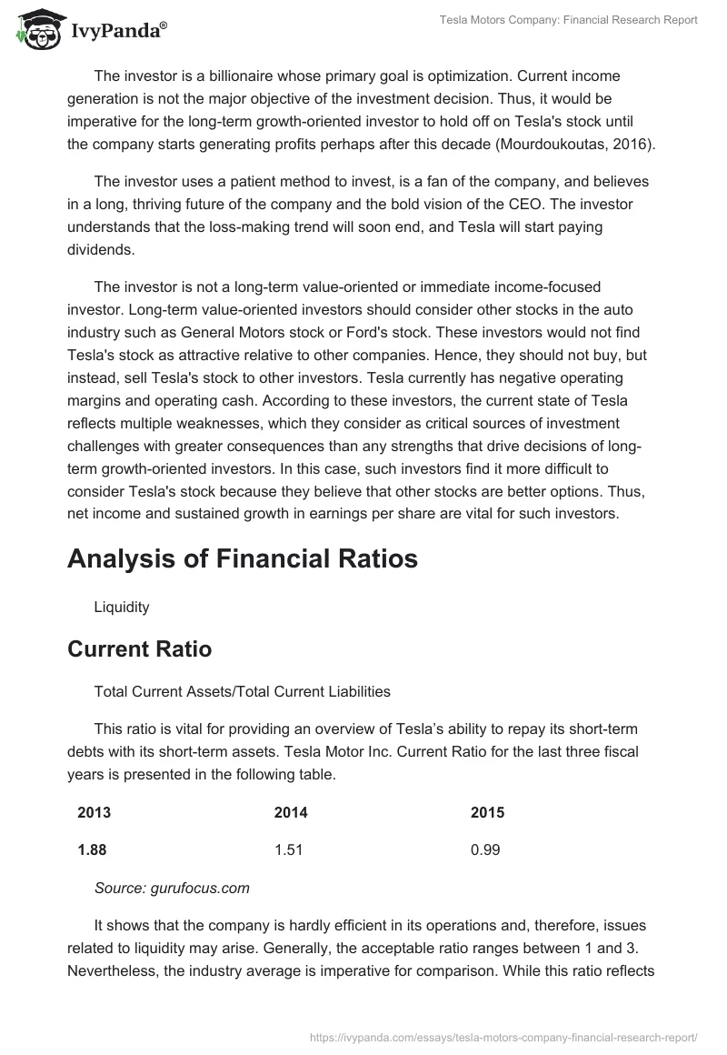 Tesla Motors Company: Financial Research Report. Page 5