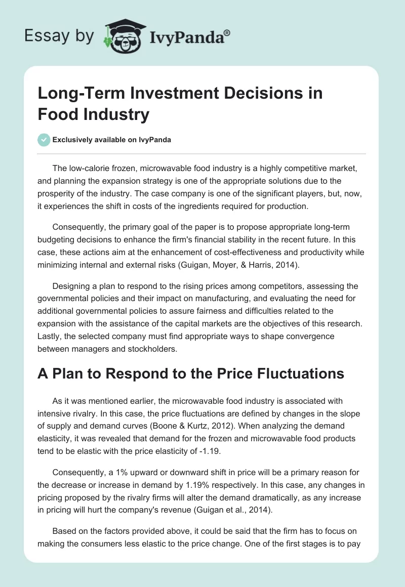 Long-Term Investment Decisions in Food Industry. Page 1