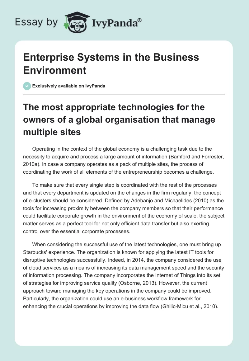 Enterprise Systems in the Business Environment. Page 1