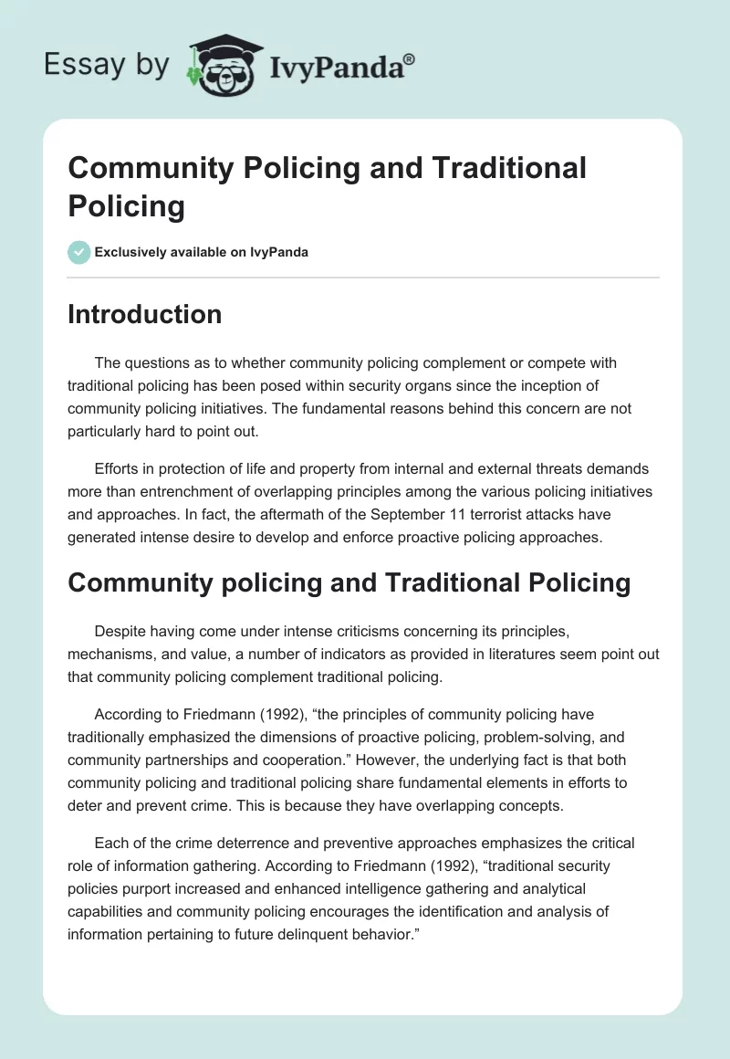 Community Policing and Traditional Policing. Page 1