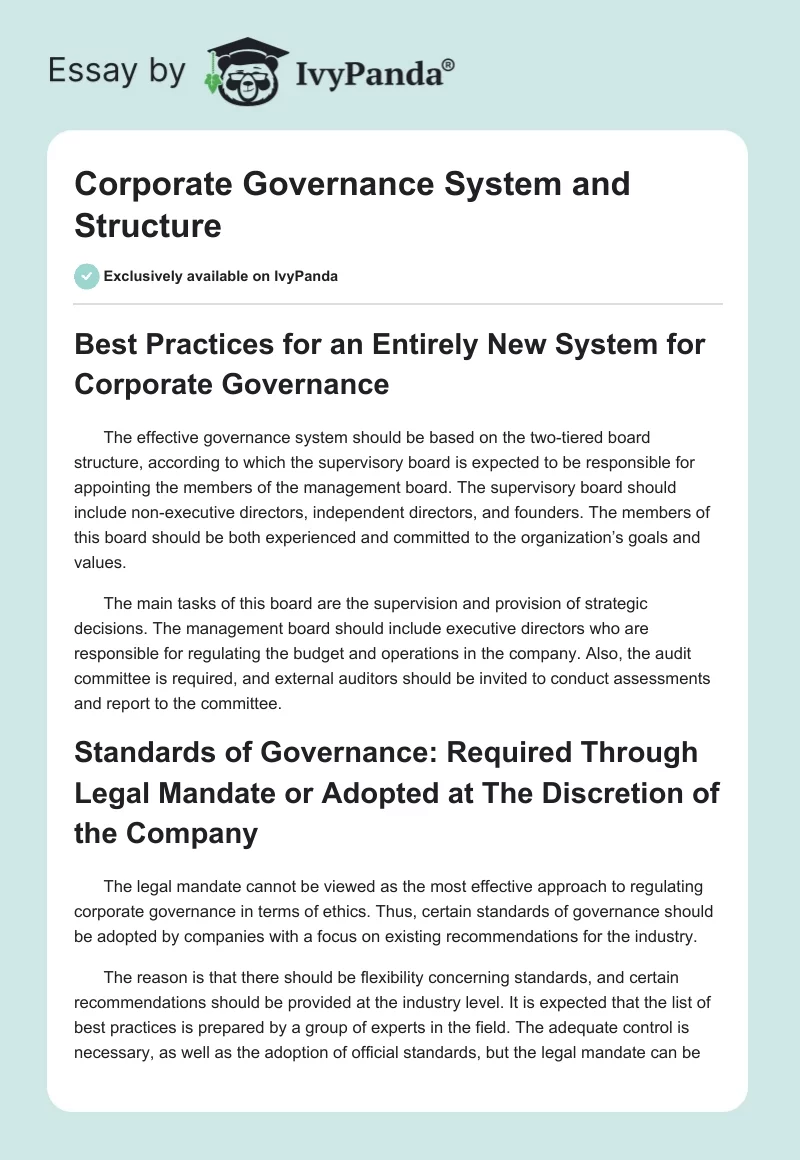 Corporate Governance System and Structure. Page 1