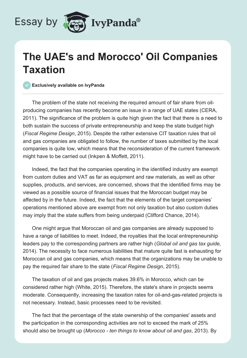 The UAE's and Morocco' Oil Companies Taxation. Page 1