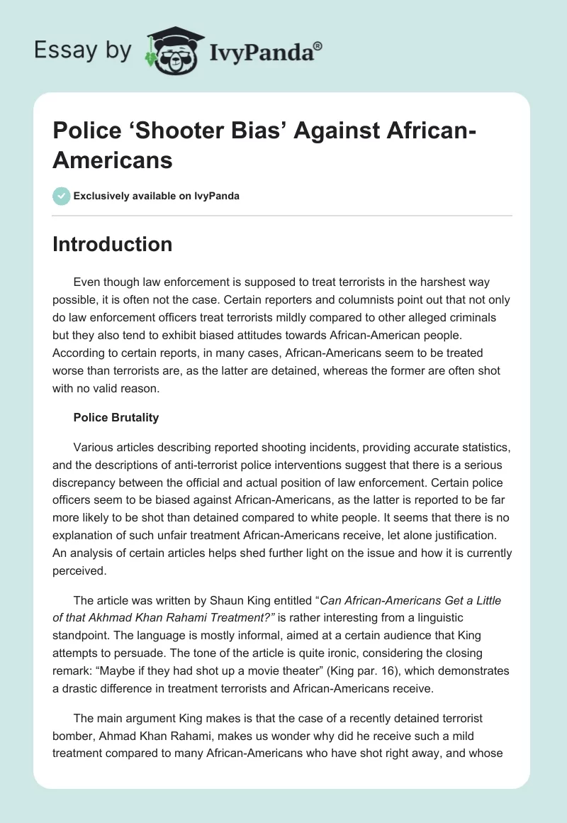 Police ‘Shooter Bias’ Against African-Americans. Page 1