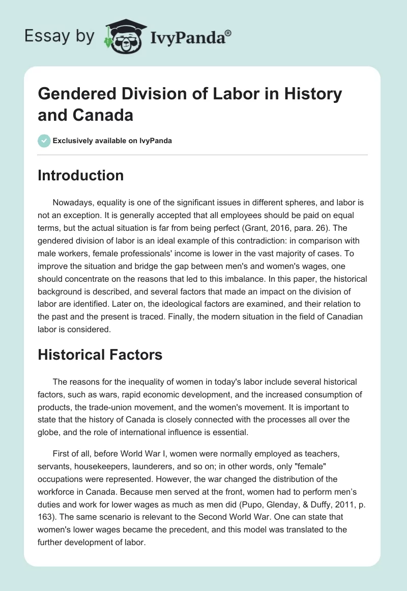 Gendered Division of Labor in History and Canada. Page 1