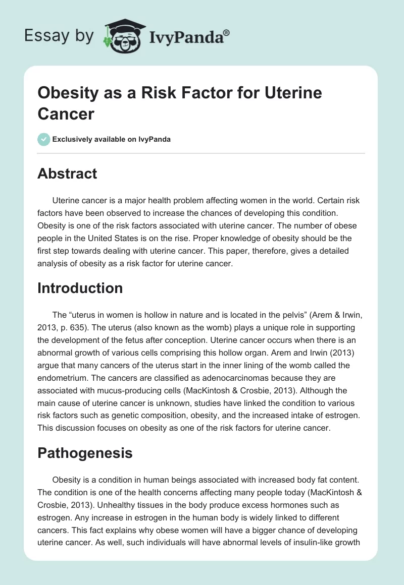 Obesity as a Risk Factor for Uterine Cancer. Page 1