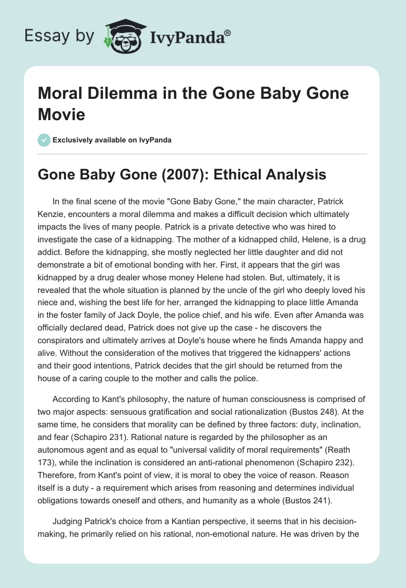 Moral Dilemma in the "Gone Baby Gone" Movie. Page 1