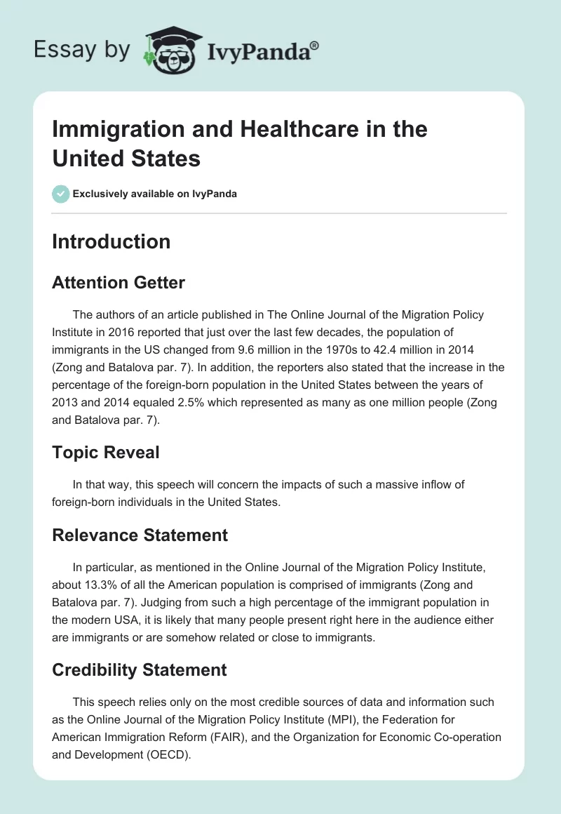 Immigration and Healthcare in the United States. Page 1