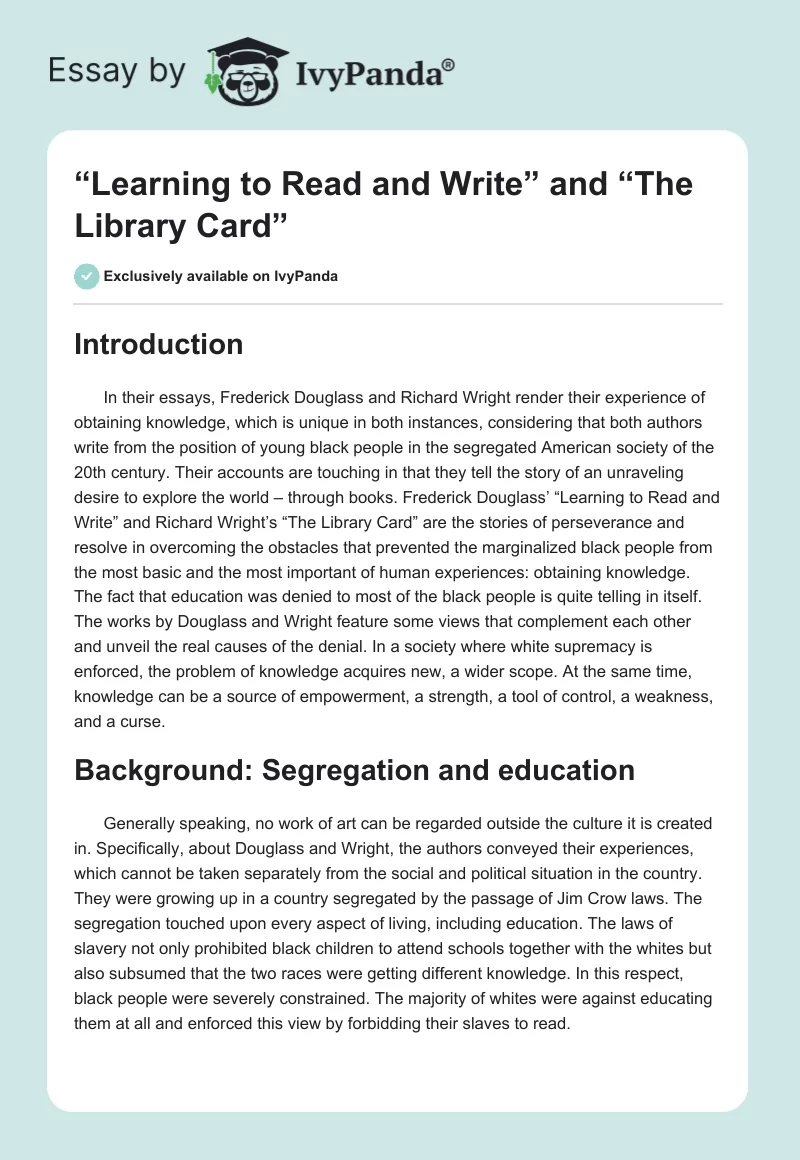 “Learning to Read and Write” and “The Library Card”. Page 1
