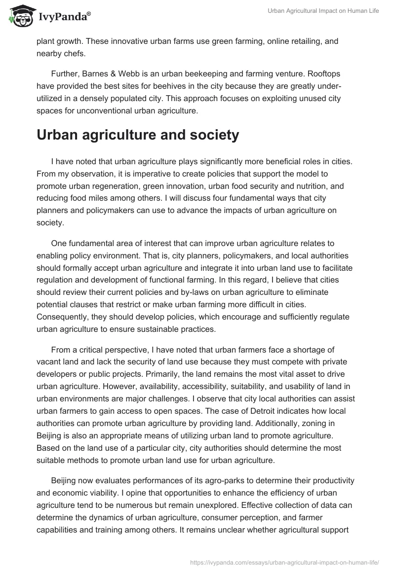 Urban Agricultural Impact on Human Life. Page 5