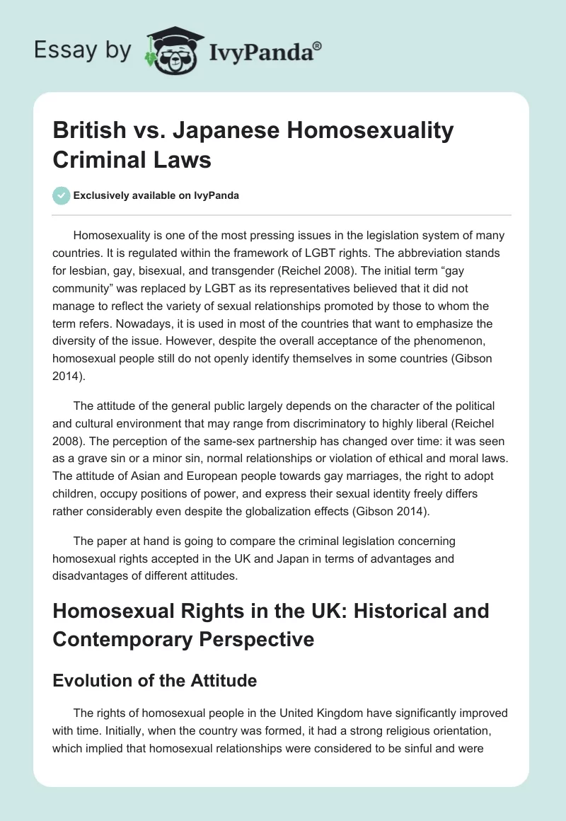 British vs. Japanese Homosexuality Criminal Laws. Page 1