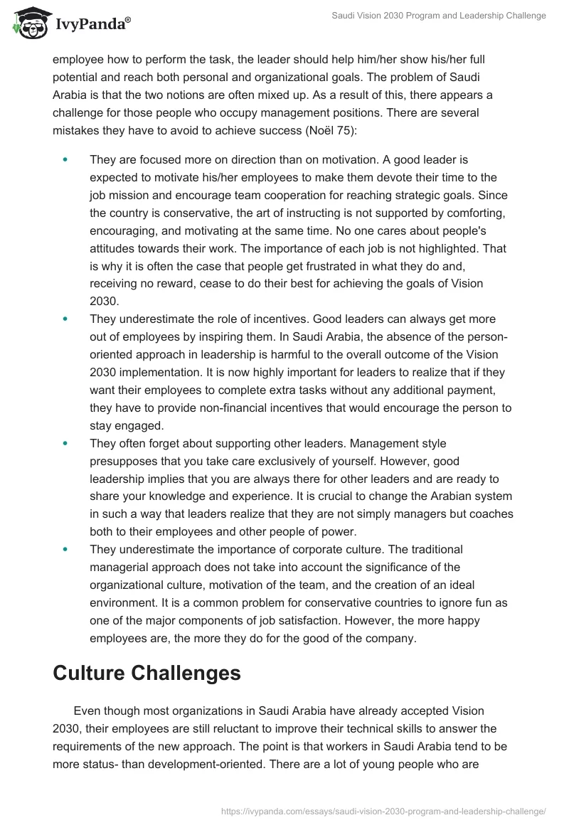 Saudi Vision 2030 Program and Leadership Challenge. Page 2