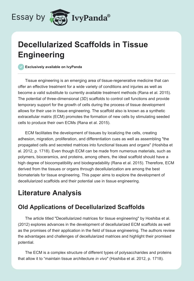 Decellularized Scaffolds in Tissue Engineering. Page 1
