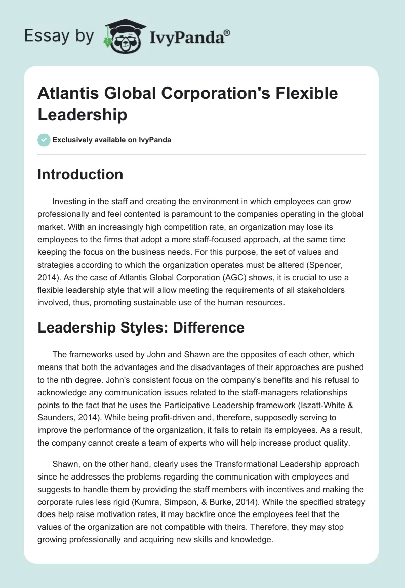 Atlantis Global Corporation's Flexible Leadership. Page 1