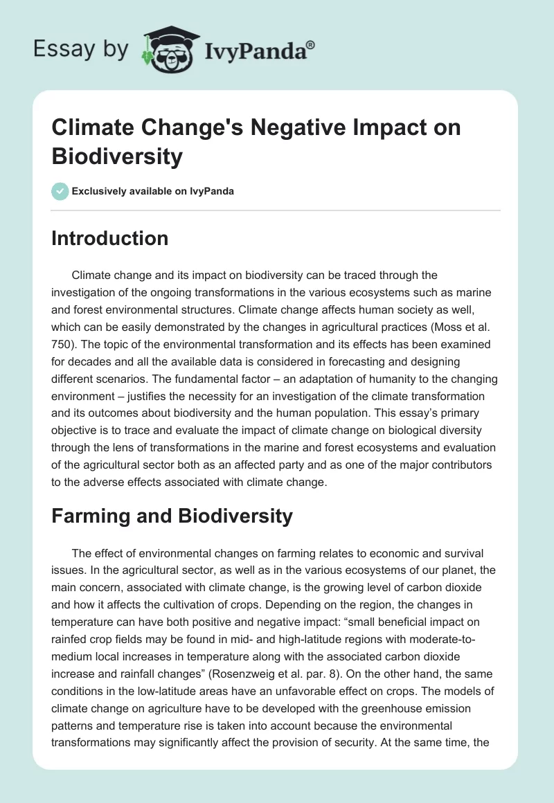 Climate Change's Negative Impact on Biodiversity. Page 1