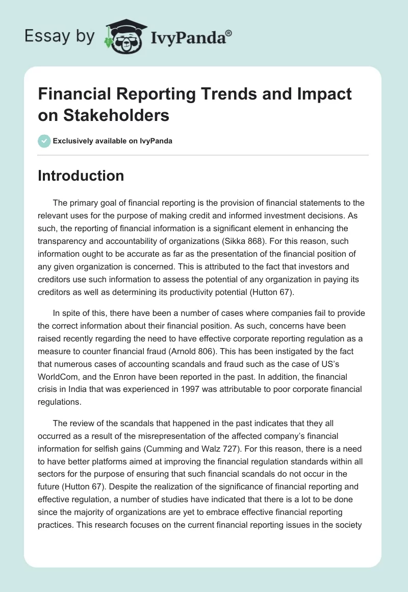 Financial Reporting Trends and Impact on Stakeholders. Page 1