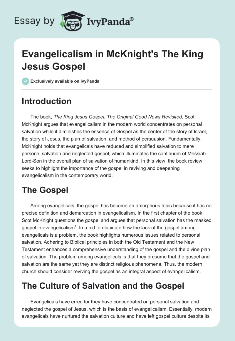 Evangelicalism in McKnight's The King Jesus Gospel. Page 1