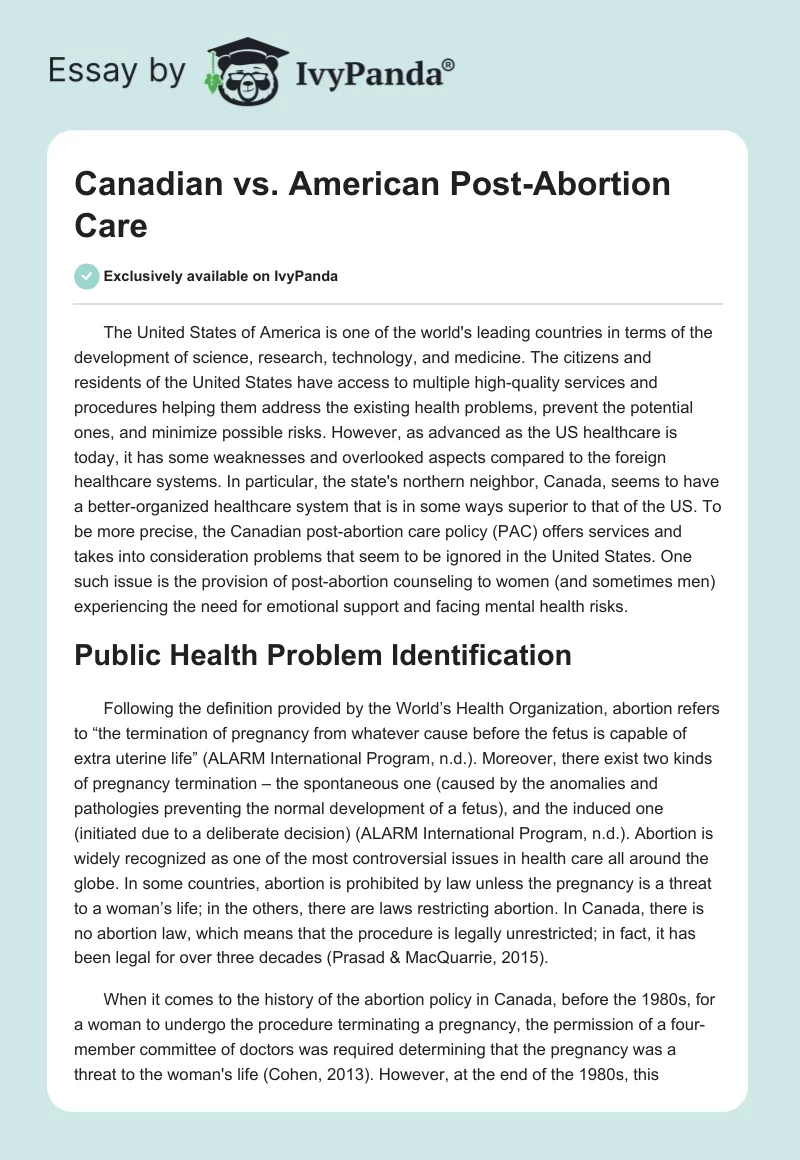Canadian vs. American Post-Abortion Care. Page 1