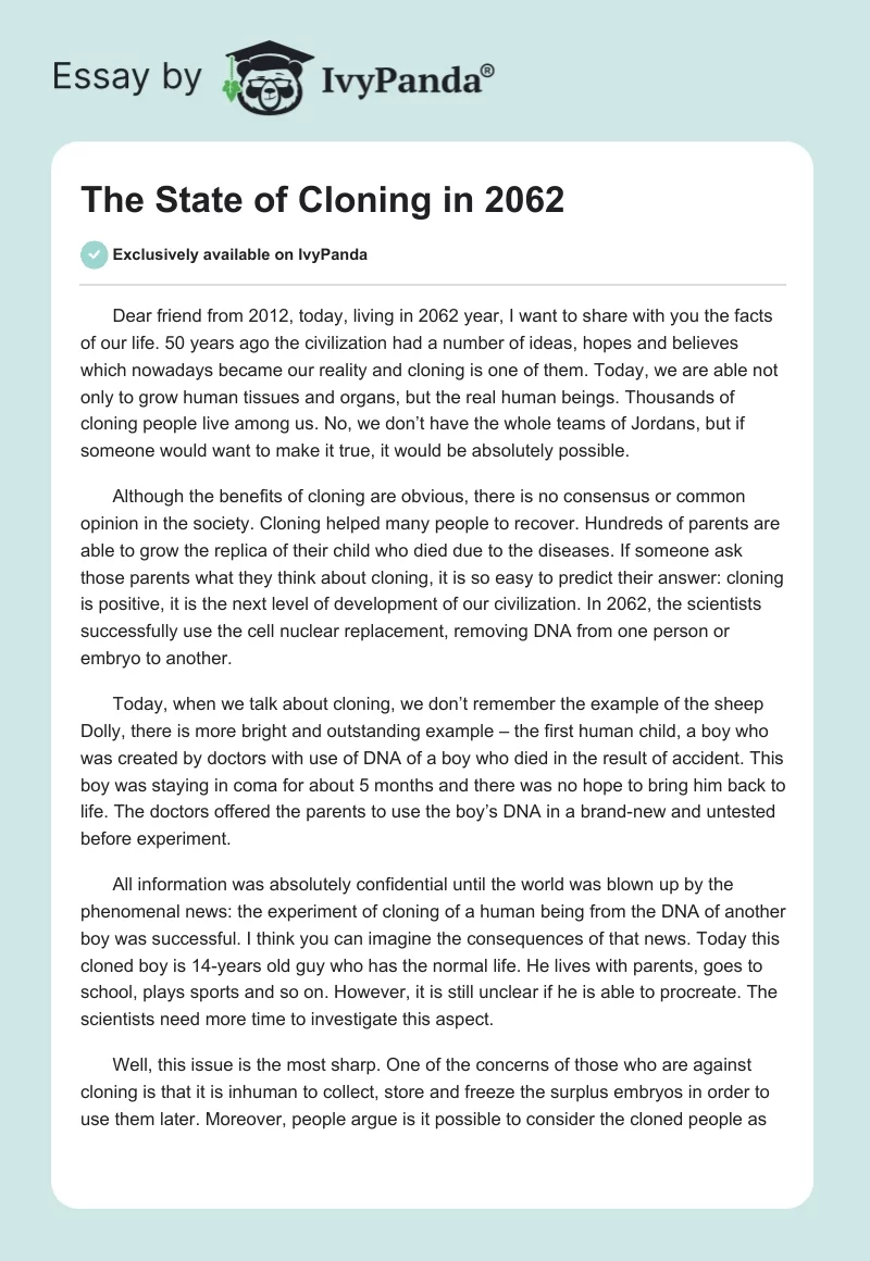 The State of Cloning in 2062. Page 1