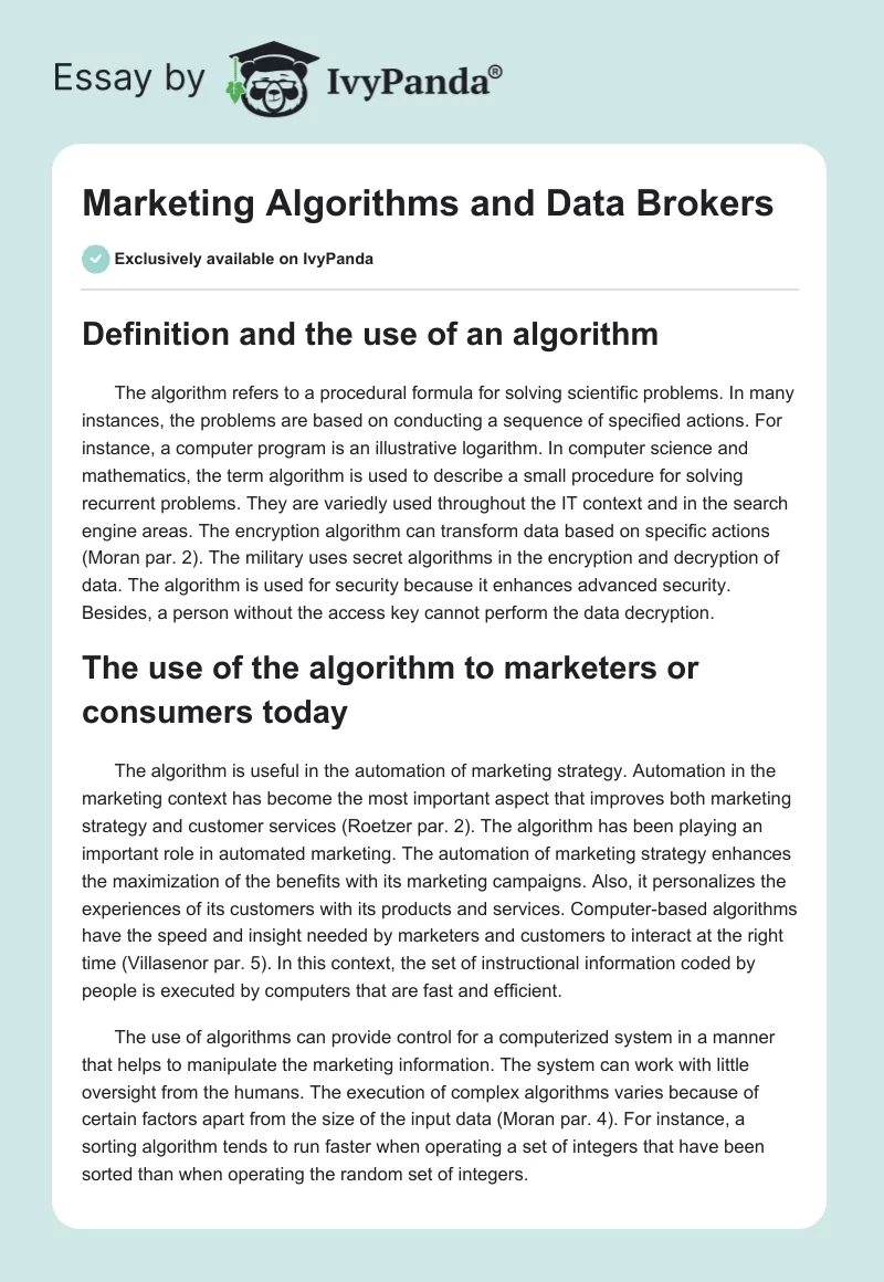 Marketing Algorithms and Data Brokers. Page 1