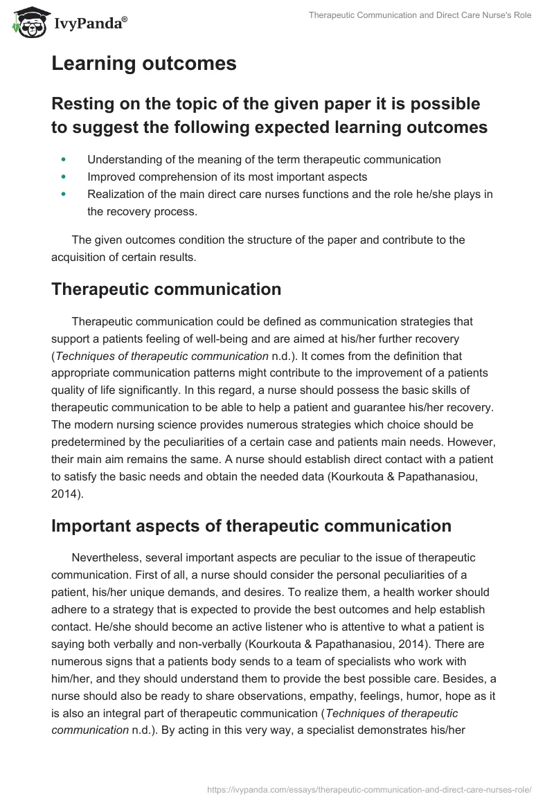 Therapeutic Communication and Direct Care Nurse's Role. Page 2