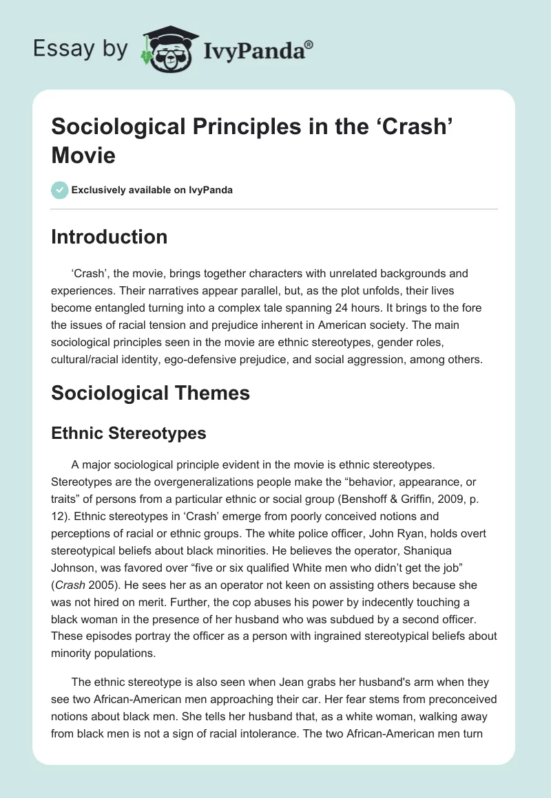 Sociological Principles in the ‘Crash’ Movie. Page 1